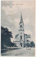 Őscsanád, Németcsanád, Marosvár, Cenadu Vechi (Nagycsanád, Cenad); Római katolikus templom. Ifj. Jung Péter kiadása, hátoldalon holland reklám / Catholic church. Dutch advertisement on the backside (fl)