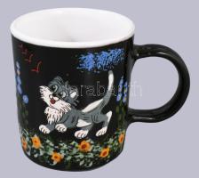 Hódmezővásárhelyi Majolika mesemintás gyermekpohár, jelzett, hibátlan, m: 9 cm