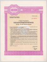 1988. Budapest "Magyar Posta Körzeti Telefonkötvénye" 100.000Ft-ról szelvényekkel (2x), so...