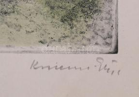 Konecsni György (1908-1970): Öreg híd. Színes rézkarc, papír, jelzett. Lap széle kissé foltos. Karto...