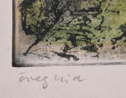 Konecsni György (1908-1970): Öreg híd. Színes rézkarc, papír, jelzett. Lap széle kissé foltos. Karto...