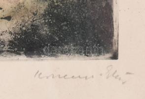 Konecsni György (1908-1970): Magányos ház. Színes rézkarc, papír, jelzett. Lap széle kissé foltos. Ü...