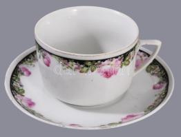 Rózsamintás csésze alátéttel, jelzés nélkül, d: 15 cm