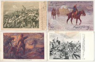 6 db RÉGI motívum képeslap: első világháborús német és osztrák-magyar katonai művészlapok vegyes minőségben / 6 pre-1945 motive postcards: WWI German and K.u.K. military art postcards in mixed quality