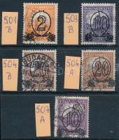 1931 Kisegítő bélyegek (I.) MBK 504 A fogazással + 501, 501, 504 B fogazással + 507 (10.700)
