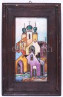 Rekeszzománc kép, hátoldalon Képcsarnok címkével, keretben, 14x7 cm