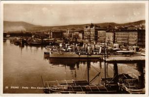 1938 Fiume, Rijeka; Porto, Riva Emanuele Filiberto / kikötő, gőzhajók / port, steamships