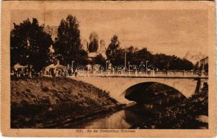 1918 Bucharest, Bukarest, Bucuresti, Bucuresci; An der Dimbowitza / Dambovita riverside, bridge - from postcard booklet (EM)