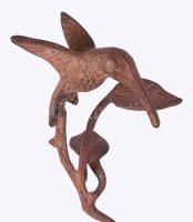 Fém gyertyatartó béka és madár figurákkal díszítve, m: 31 cm