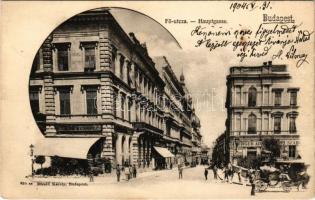 1904 Budapest I. Fő utca, Lánchíd kávéház, Takarékpénztár, Berger üzlete. Divald Károly 630. sz.