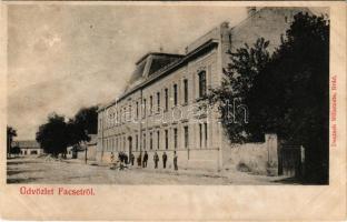 1908 Facset, Facsád, Faget; Adóhivatal. Deutsch Műintézete (Brád) kiadása / tax office + "M. ILLYE - VERSECZ 272. SZ. B" vasúti mozgóposta bélyegző (r)