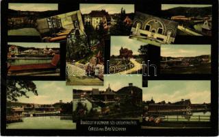 1910 Vízakna, Salzburg, Ocna Sibiului; mozaiklap, sós gyógyfürdő részletek. Takáts Jenő kiadása / multi-view postcards, salt baths