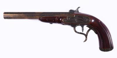 Csappantyús pisztoly replika, jó kidolgozással, h: 34 cm