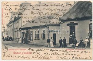 1904 Facset, Facsád, Faget; Magyar király szálloda, Mohilo Árpád üzlete, Molnár-féle könyvnyomda. Molnár Árpád kiadása / hotel and shops (vágott / cut)
