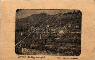 1940 Szilágysomlyó, Simleu Silvaniei; Városi részlet a Magurával / general view, art postcard s: Mike + "M. KIR. POSTA 313" + "1940 Szilágysomlyó visszatért" So. Stpl. (vágott / cut)