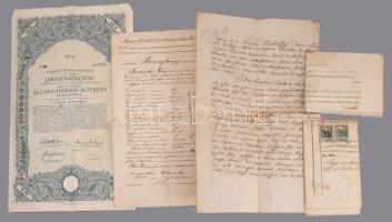 ca 1800-1940 A Győr asszonyfáról származó Hollósy családdal kapcsolatos levelek, okmányok, járadékkölcsön, stb fa dobozban