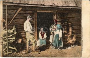 1916 Bukowinaer Bauerntypen / Bukovinai folklór, parasztok / folklore from Bucovina + "Batterie No. 3. des k.u.k. Feldkanonenregiments No. 15." "TÁBORI POSTAHIVATAL 92" (r)