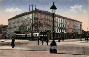1916 Pozsony, Pressburg, Bratislava; Savoy és Carlton szálloda, Pozsony-Bécs villamos vasút vonata / hotels, Bratislava-Vienna urban railway train, tram + "K.u.K. Garnisonsspital Nr. 19. Pozsony XII. Krankenabteilung" (EK)