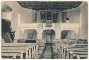 Alsósófalva, Sófalva, Ocna de Jos; református templom, belső. Fogyasztási szövetkezet kiadása / Calvinist church, interior (lyuk / pinhole)