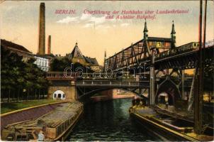 Berlin, Überführung der Hochbahn über Landwehrkanal und Anhalter Bahnhof / elevated railway, railway station, bridge, canal (EK)
