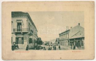 1916 Bánffyhunyad, Huedin; Kossuth utca, Tigris szálloda, kávéház és étterem, takarékpénztár. W.L. Bp. 7084. Hirschfeld Ferenc kiadása / street view, hotel, café and restaurant, savings bank (EM)