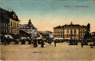 1918 Arad, Szabadság tér, piac, üzletek. Vasúti levelezőlapárusítás 2022. 1917. / square, market, shops (EK)