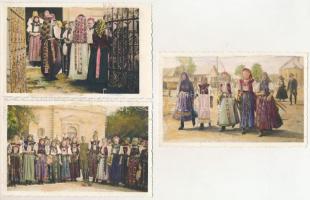 1940 Kalotaszeg, Tara Calatei; - 3 db RÉGI kézzel színezett fotó képeslap a bevonulás idejéből / 3 pre-1945 hand-colored photo postcards from the time of the entry of the Hungarian troops