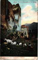 Sztrecsnó, Sztrecsény, Strecno (Ruttka, Vrútky); Sztrecsnó vár romladék a Vágnál. Feitzinger Ede No. 852. / castle ruins by Váh (EM)