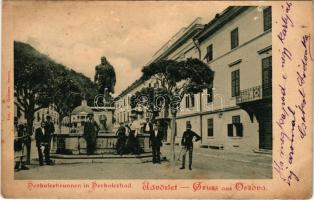 1901 Herkulesfürdő, Baile Herculane; Herkulesbrunnen / Herkules kút. Hutterer G. kiadása (Orsova) / fountain, spa (fl)