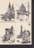 1945 12 darabos képeslapsorozat a II. világháború alatt megsérült Budapestről, eredeti csomagolásában