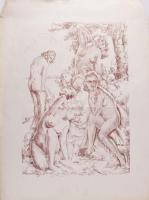 Jelzés nélkül: Női aktok. Litográfia, papír. Lapszéli sérülésekkel. 42x31 cm.