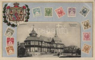 Copenhagen Langelinies pavilion with Danish stamps litho