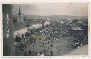 1940 Tövis, Teius; Targul / piac, George Risa üzlete, templom / market, shops, church. photo (fl)
