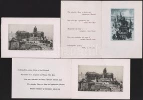 Vertel József (1922-1993): Budai vár. 3 db rézkarc, papír / textil, jelzett, 8×13 cm