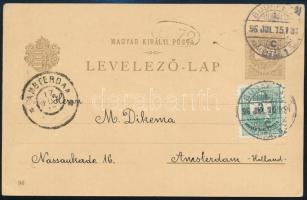 1896 2kr millenniumi levelezőlap 3kr díjkiegészítéssel, Amszterdamba küldve, ritka!