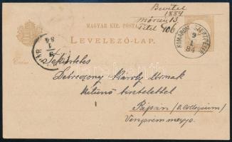 1884 2kr díjjegyes levelezőlap "KOMÁROM-SZENTPÉTER" - Pápa