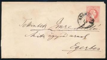 ~1869 5kr díjjegyes boríték "GYÖNGYÖS"