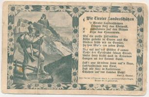 1916 Wir Tiroler Landesschützen / WWI Austro-Hungarian K.u.K. military, Tyrolean riflemen. Art Nouveau, floral frame s: Ed. Anslinger (r)