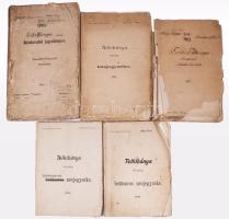 1866-1941 Telkibánya község kataszteri felmérésének iratai. 1866-aos kézzel rajzolt térkép. A szántai adókerület leírása, a környező települések házhelyeinek felmérése Gönc, Ujvár, Pányok, Nyíri, Fóny, kb 90 belírt oldalon; 1941 Telkibánya község betűsoros névjegyzéke 70p., 1941 Telkibánya község birtokosainak névjegyzéke, 20 p., Telkibánya község házjegyzéke, 28p., 1867 Telkibánya község birtokrészleti jegyzőkönyve. kb 100 oldal.    A dokumentumok a kiegyezés kori kataszter és a második világháború előtti községi adminisztráció lenyomatai helytörténeti kutatás, családkutatás és névtörténet, földrajzi / térképtörténeti elemzés, archív gyűjteménybe illeszthető ritkaság.