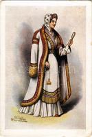 Előkelő ősi szittya nő. Ősi Magyar Nemzeti Viseletek 2. sz. / Ancient Scythian lady s: Nemes Mihály, Csernák Anna Réka (kopott sarkak / worn corners)