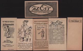 6 db újságokkal, könyvekkel kapcsolatos számolócédula (Tányértalpú Koma, Nemzeti Újság, Pesti Hírlap, stb.)