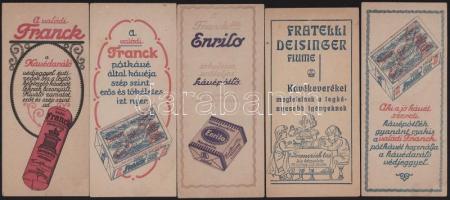 5 db kávéval kapcsolatos számolócédula (Fratelli Deisinger Fiume, Franck, stb.)