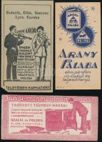 3 db iparcikk számolócédula (Arany Palaba, Geiger-féle húrok, Szalai és Földes kazán)