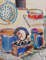 Nolipa István Pál (1907-1986): Csendélet a kályhán, 1943. Akvarell, papír. Jelezve jobbra lent. Paszpartuban. 17,5x13,5 cm