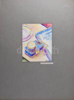 Nolipa István Pál (1907-1986): Kék könyves csendélet, 1942. Vegyes technika, papír. Jelezve jobbra l...