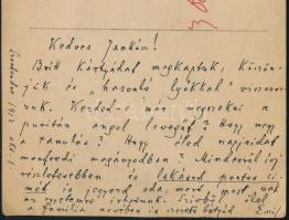 1912 ifj. Ábrányi Emil (1850-1920) költő, műfordító, újságíró autográf képeslapja, testvére, Ábrányi...
