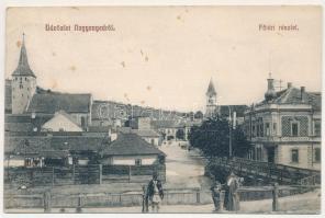1914 Nagyenyed, Aiud; Fő tér, híd, templomok, Gazdasági Bank. Földes Ede kiadása / main square, bridge, churches, bank (fl)