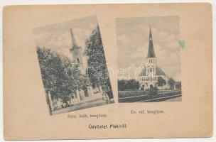 1916 Piski, Simeria; Római katolikus templom, Református templom. Pollak Jakab kiadása / Catholic church, Calvinist church (fa)