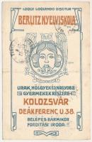 1913 Kolozsvár, Cluj; Berlitz nyelviskola szecessziós reklámlapja. Deák Ferenc utca 38. / Berlitz language school's Art Nouveau advertising card (fa)