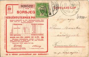 1907 Kislány. Hátoldala sorsjegy a Szegénygyermek Poliklinika javára. Divald Károly fénynyomdai műin...